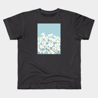 Les Fleurs de Paris - White Cosmos Flowers on Blue Kids T-Shirt